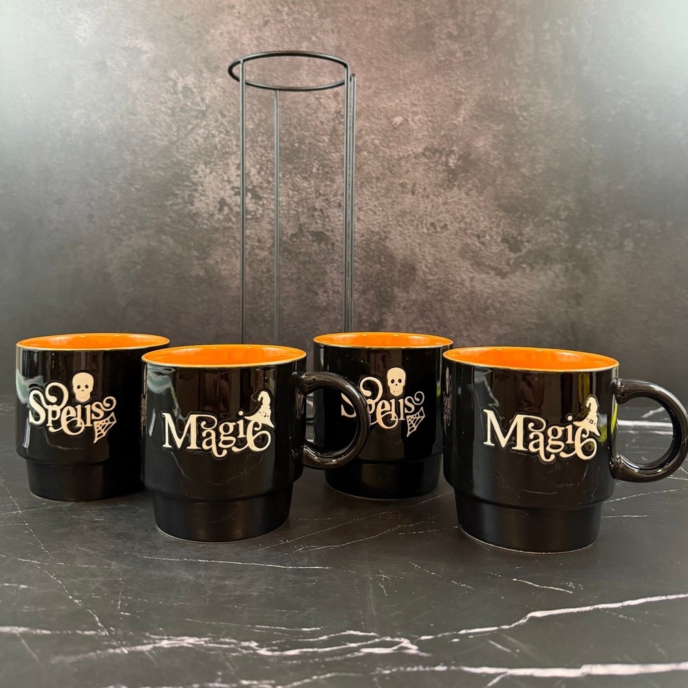 Signature Housewares Black Stacking Halloween Mugs Magic Spells Set of Four